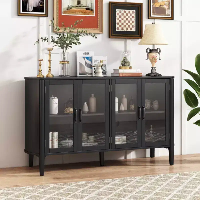 Meuble de rangement Christopher Knight Home Feyra 58 po de style moderne du milieu du siècle avec 4 portes vitrées et des étagères réglables