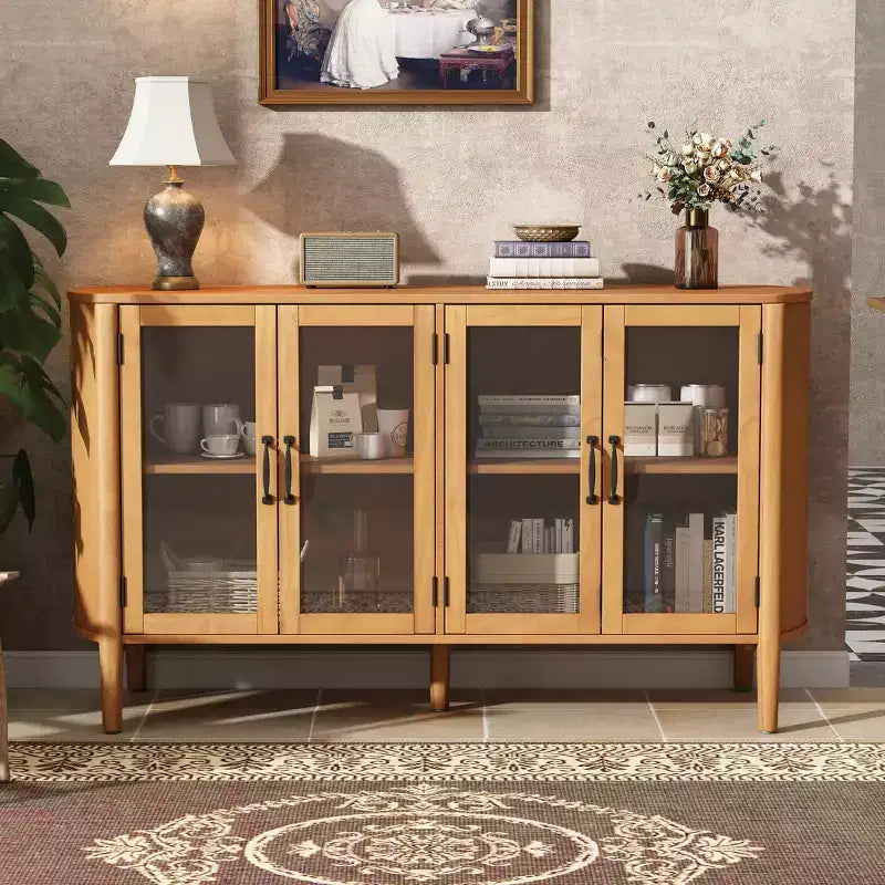 Meuble de rangement Christopher Knight Home Feyra 58 po de style moderne du milieu du siècle avec 4 portes vitrées et des étagères réglables