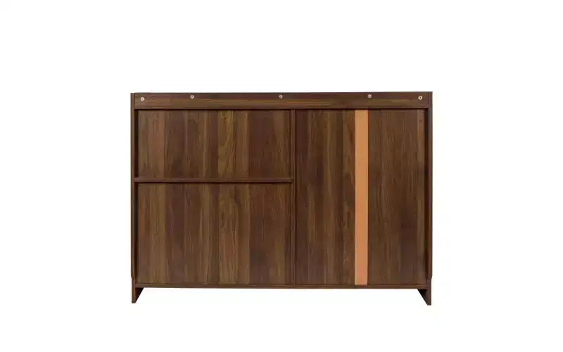 JVNOXK Buffet de 47 pouces avec deux portes coulissantes en verre rayé, meuble de rangement autonome sur comptoir, idéal pour le rangement des bouteilles de vin, couleur noyer
