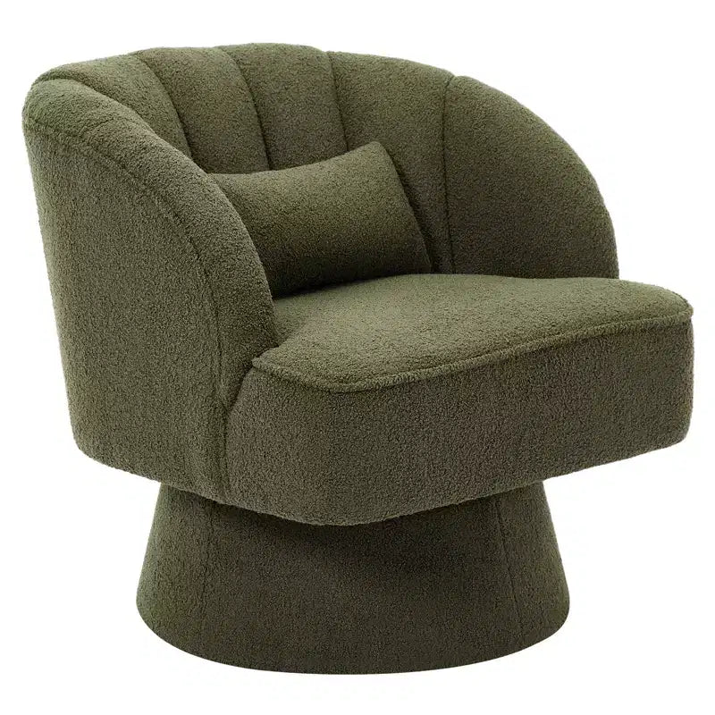 Fauteuil baquet moderne pivotant à 360°, avec dossier rayé incurvé et assise large et rembourrée, adapté aux salons et chambres à coucher.