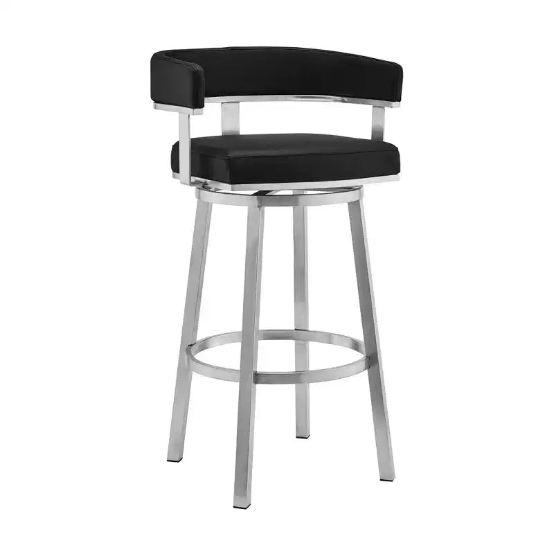 HomeRoots 26 Chaise de bar pivotante basse en similicuir et fer noir et argent, hauteur comptoir