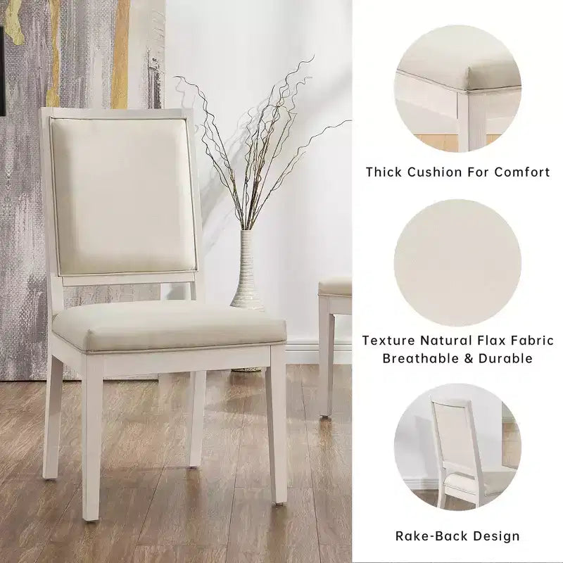 Lot de 2 chaises de salle à manger modernes minimalistes, avec coussin en lin, cadre en bois de frêne massif, pour cuisine, salon et réception - Morden Fort