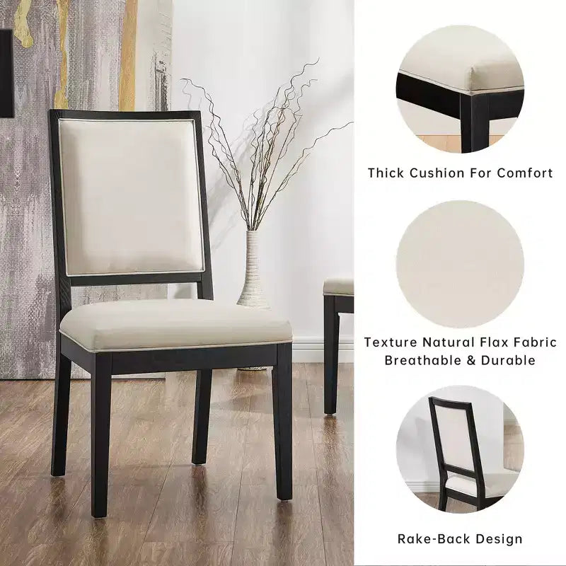 Lot de 2 chaises de salle à manger modernes minimalistes, avec coussin en lin, cadre en bois de frêne massif, pour cuisine, salon et réception - Morden Fort