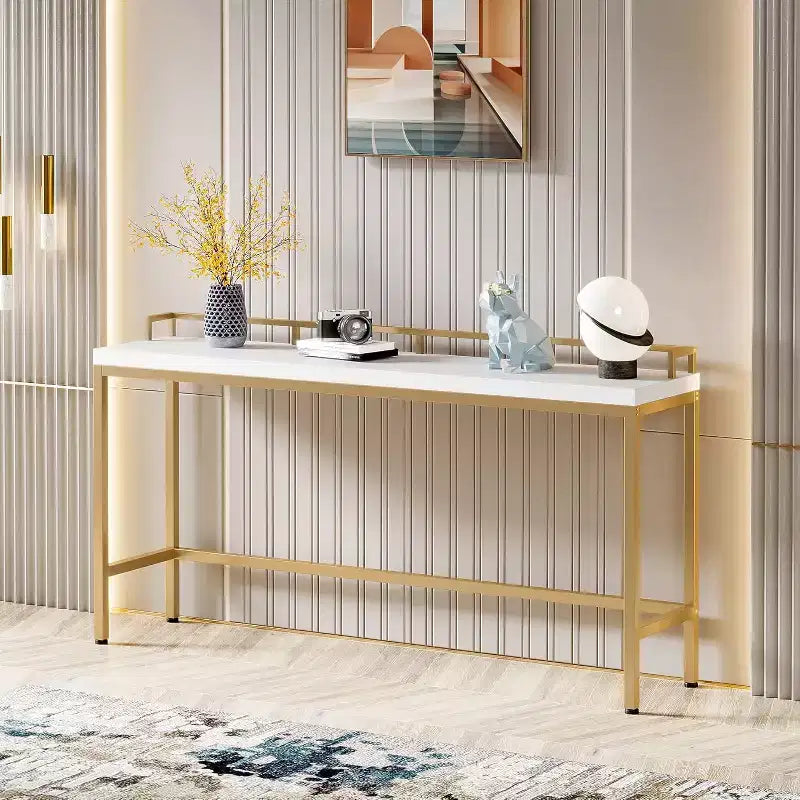 Console Lantine derrière le canapé, table d'entrée étroite de 180 cm de long
