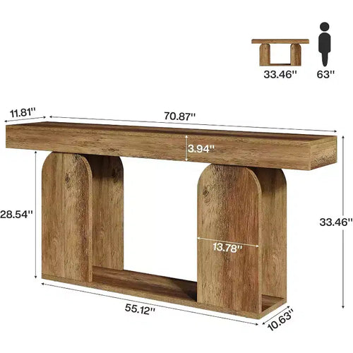 Console rustique extra longue de 180 cm avec étagère de rangement en bois à 2 niveaux, idéale pour le couloir, le salon, l'entrée, marron vintage.