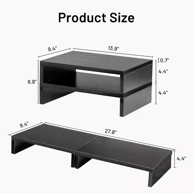 Rehausseur de moniteur à deux niveaux FurnitureR, support d'écran d'ordinateur à longueur réglable avec étagère de rangement, organisateur de bureau ergonomique pour ordinateur portable, PC