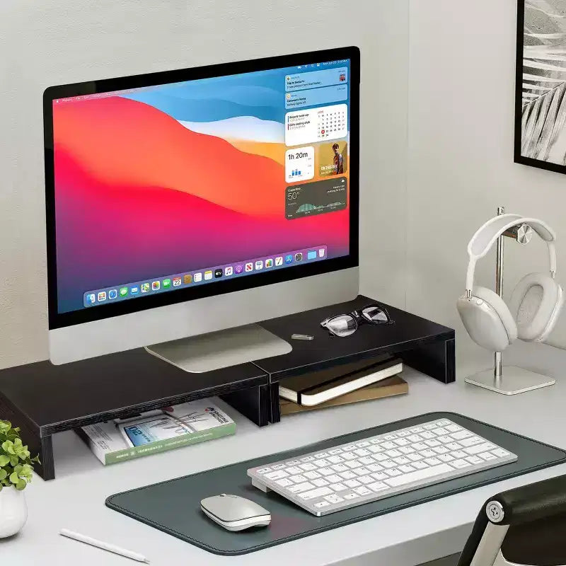 Rehausseur de moniteur à deux niveaux FurnitureR, support d'écran d'ordinateur à longueur réglable avec étagère de rangement, organisateur de bureau ergonomique pour ordinateur portable, PC