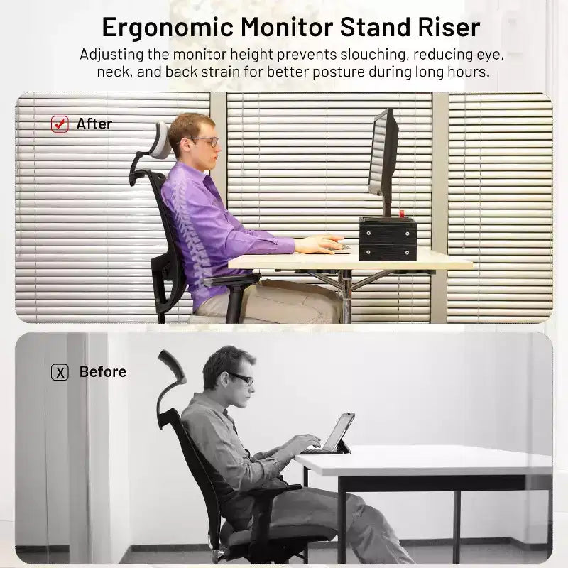 Rehausseur de moniteur à deux niveaux FurnitureR, support d'écran d'ordinateur à longueur réglable avec étagère de rangement, organisateur de bureau ergonomique pour ordinateur portable, PC
