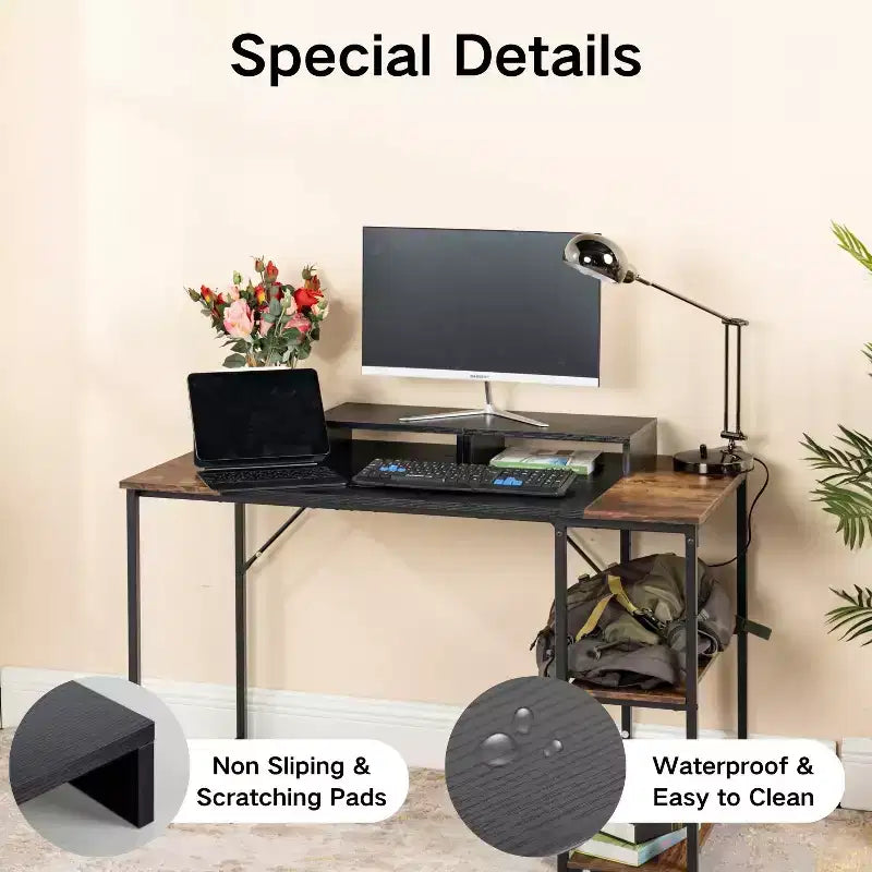 Rehausseur de moniteur à deux niveaux FurnitureR, support d'écran d'ordinateur à longueur réglable avec étagère de rangement, organisateur de bureau ergonomique pour ordinateur portable, PC