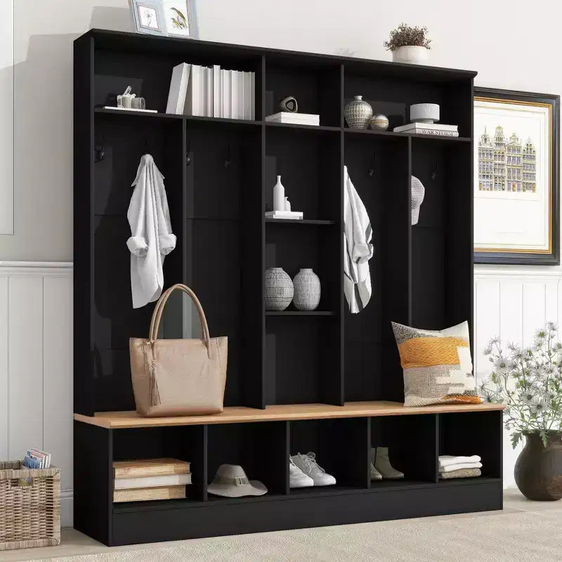 GDFStudio Jessica Arbre d'entrée multifonctionnel et large avec banc de rangement et armoire à chaussures