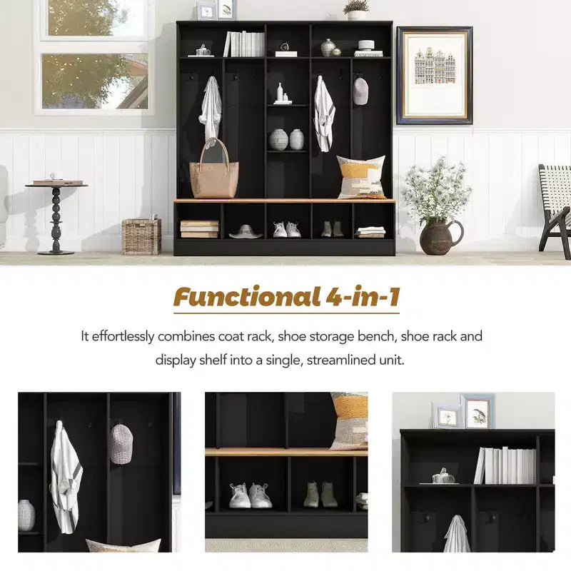 GDFStudio Jessica Arbre d'entrée multifonctionnel et large avec banc de rangement et armoire à chaussures