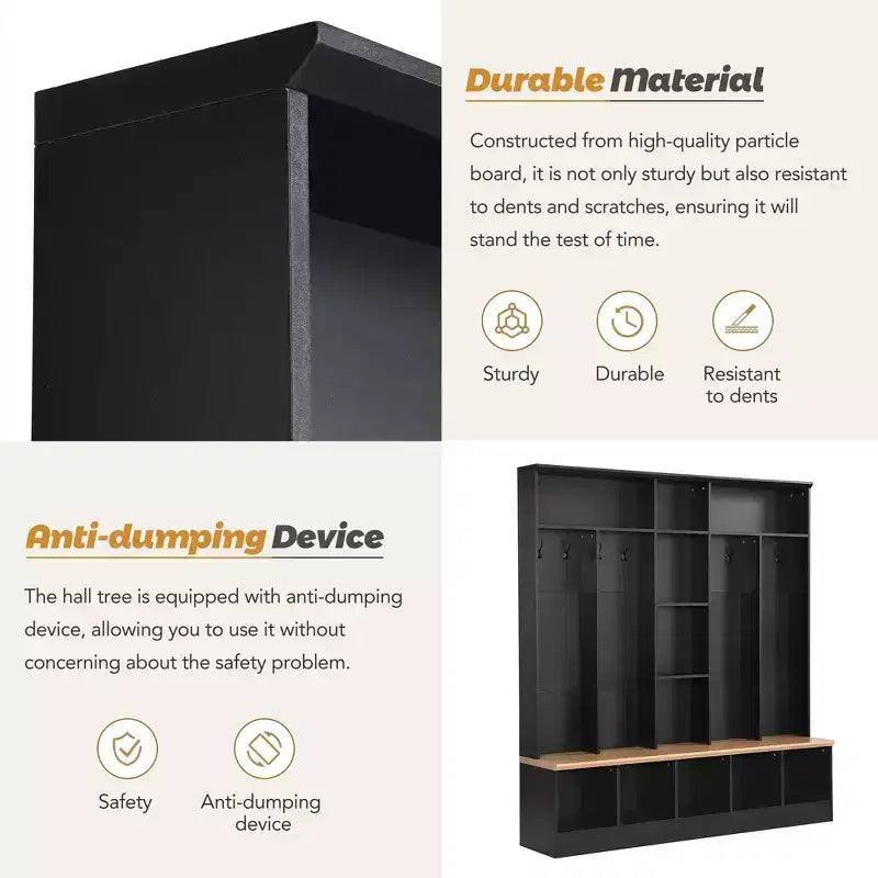 GDFStudio Jessica Arbre d'entrée multifonctionnel et large avec banc de rangement et armoire à chaussures
