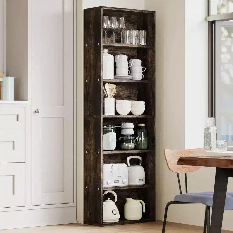 COZONY Étagère haute à 6 niveaux avec dispositif anti-basculement, étagères en bois rustique, montage facile, style industriel