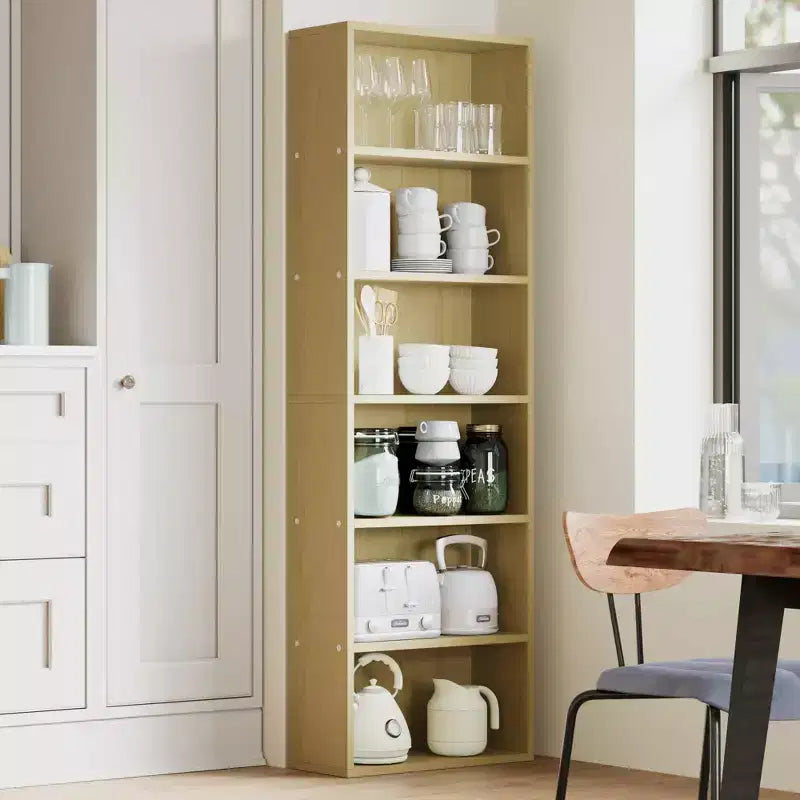 COZONY Étagère haute à 6 niveaux avec dispositif anti-basculement, étagères en bois rustique, montage facile, style industriel