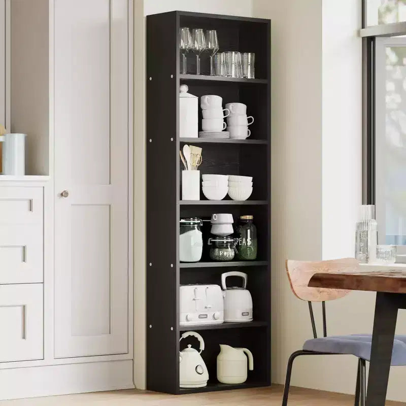 COZONY Étagère haute à 6 niveaux avec dispositif anti-basculement, étagères en bois rustique, montage facile, style industriel