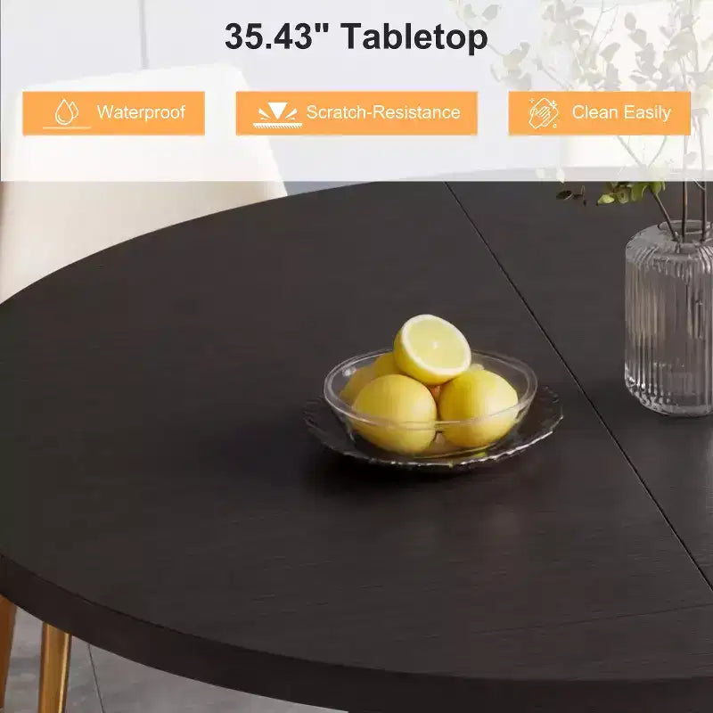Table à manger ronde Dyonery de 90 cm en bois, Table à manger de cuisine rainurée, Table à manger ronde avec base de rangement, Ronde