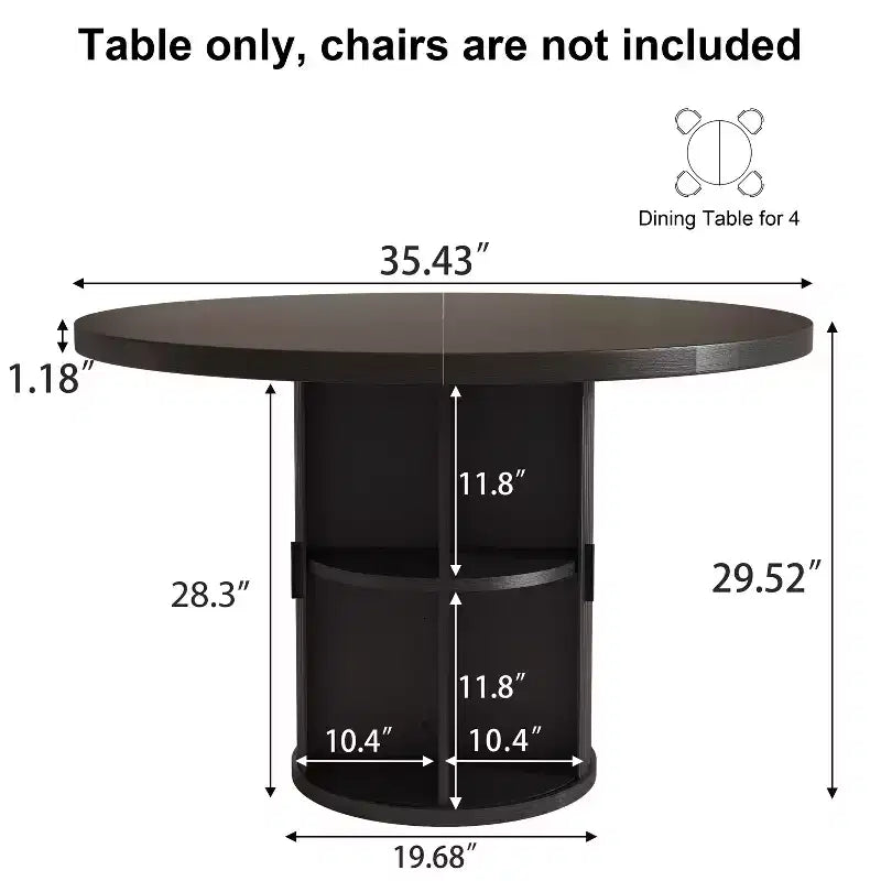 Table à manger ronde Dyonery de 90 cm en bois, Table à manger de cuisine rainurée, Table à manger ronde avec base de rangement, Ronde