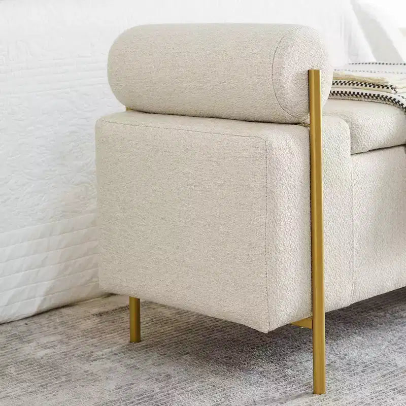 Banc de rangement GDFStudio Beryl de 112 cm avec accoudoirs cylindriques et pieds dorés