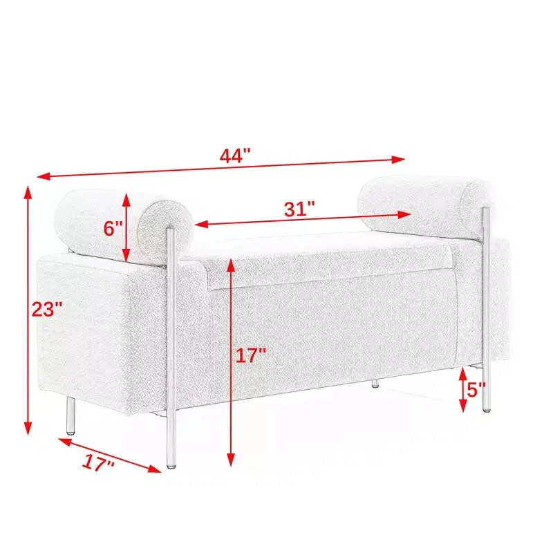 Banc de rangement GDFStudio Beryl de 112 cm avec accoudoirs cylindriques et pieds dorés
