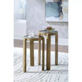 Signature Design by Ashley Jossor Accent Table Set, Mango Wood with Glass Tops, Light Brown