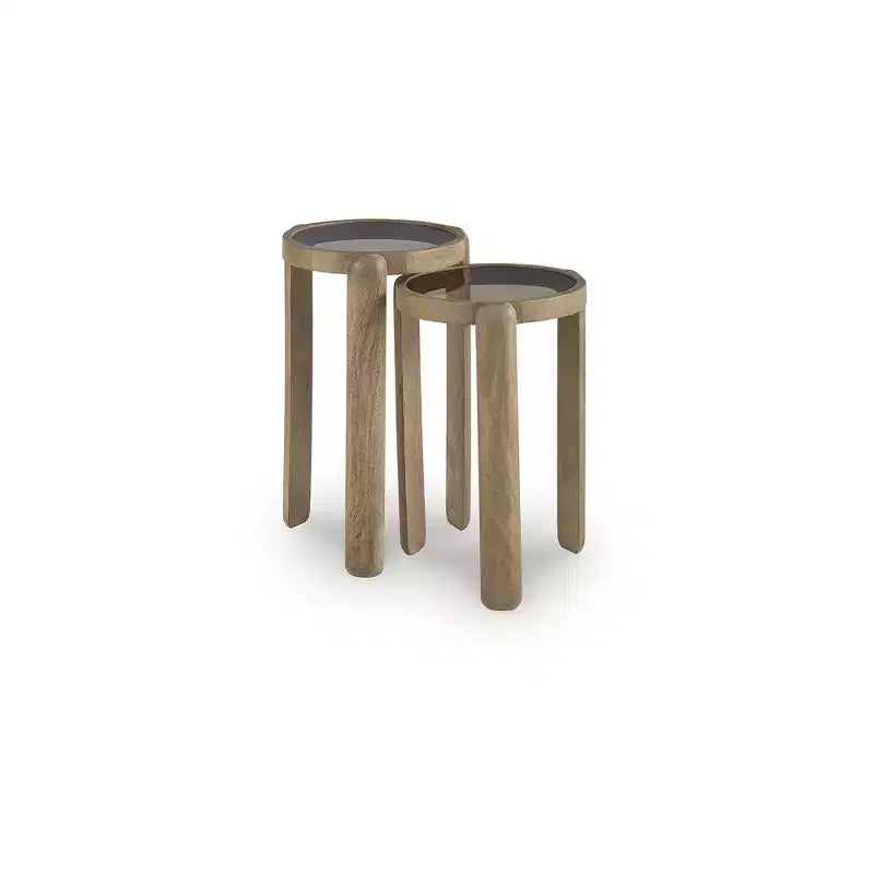 Table d'appoint Jossor Signature Design by Ashley, bois de manguier avec plateaux en verre, brun clair