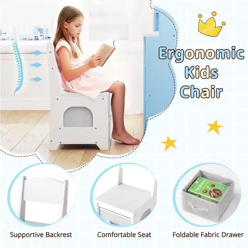 BALHAM TRADE-Coiffeuse d'angle 2-en-1 pour enfants avec lumières, étagères de rangement ouvertes et miroir éclairé