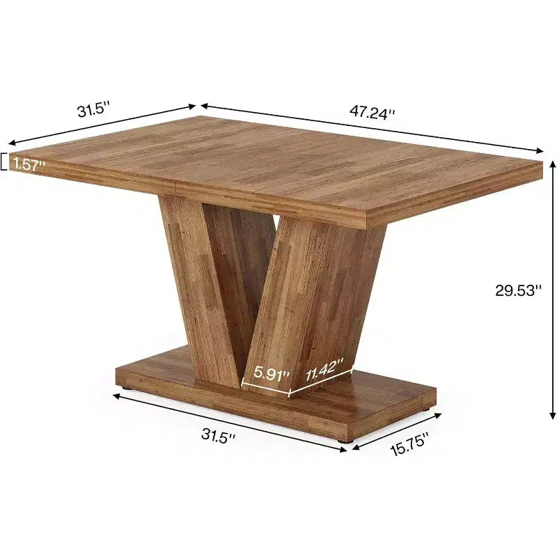 Table de salle à manger de ferme Lantine de 47 pouces en noyer brun avec pied robuste, 4 places assises, idéale pour la maison, la salle à manger, les petits espaces.