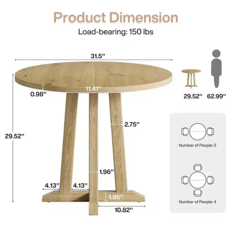 Table de salle à manger ronde moderne GDFStudio Ashton 31,5 po en bois