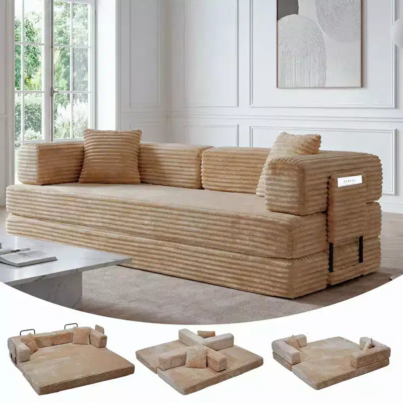 80.7'' Sofa Bed,5-in-1 Convertible Sofa Bed ,Folding Corduroy Fabric Couch Bed for Living Room, Bedroom, Apartment & Dorm