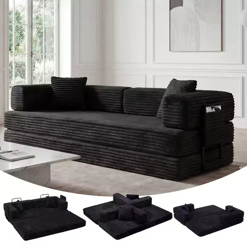 Canapé-lit de 205 cm, canapé-lit convertible 5 en 1, canapé-lit pliant en velours côtelé pour salon, chambre, appartement et dortoir