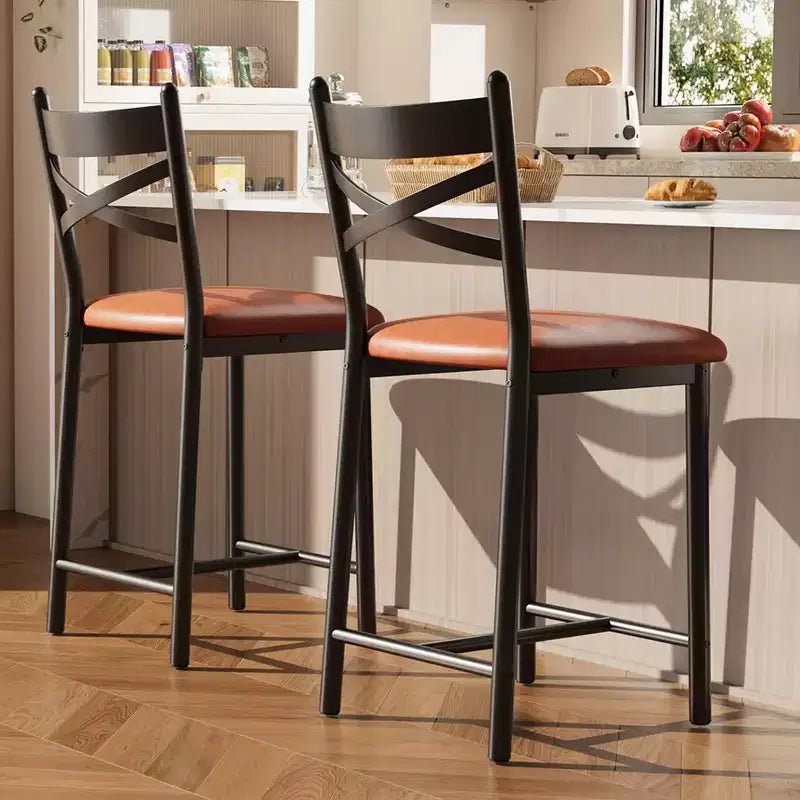 Bar Stools Set of 2, Counter Height Bar Chairs with Back and Thick Cushion, Upholstered Dining Chairs, Barstools for Kitchen Island, Dining Room