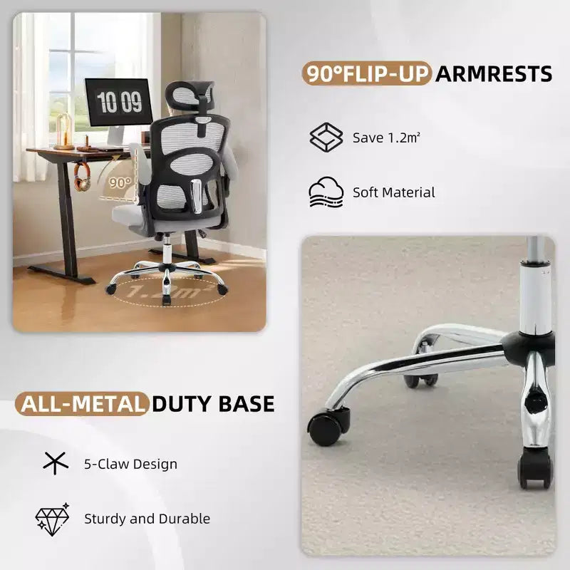 Fauteuil de bureau ergonomique à dossier haut en maille, appui-tête réglable, soutien lombaire, chaise pivotante à 360°, chaise d'ordinateur, de jeu, pour la maison ou le bureau