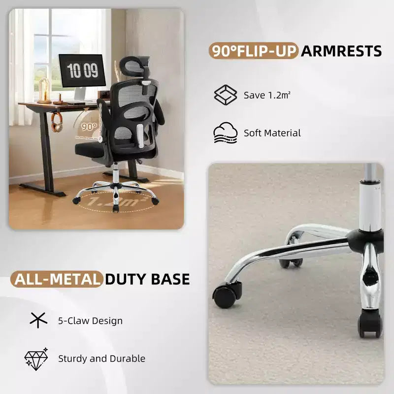Fauteuil de bureau ergonomique à dossier haut en maille, appui-tête réglable, soutien lombaire, chaise pivotante à 360°, chaise d'ordinateur, de jeu, pour la maison ou le bureau