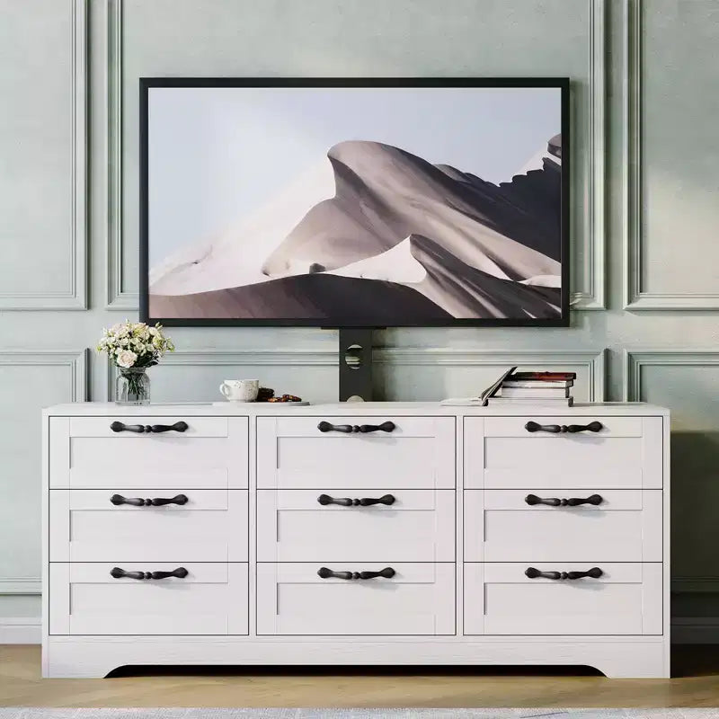 Meuble TV Acekool à 9 tiroirs avec support réglable, console multimédia pour salon ou chambre à coucher