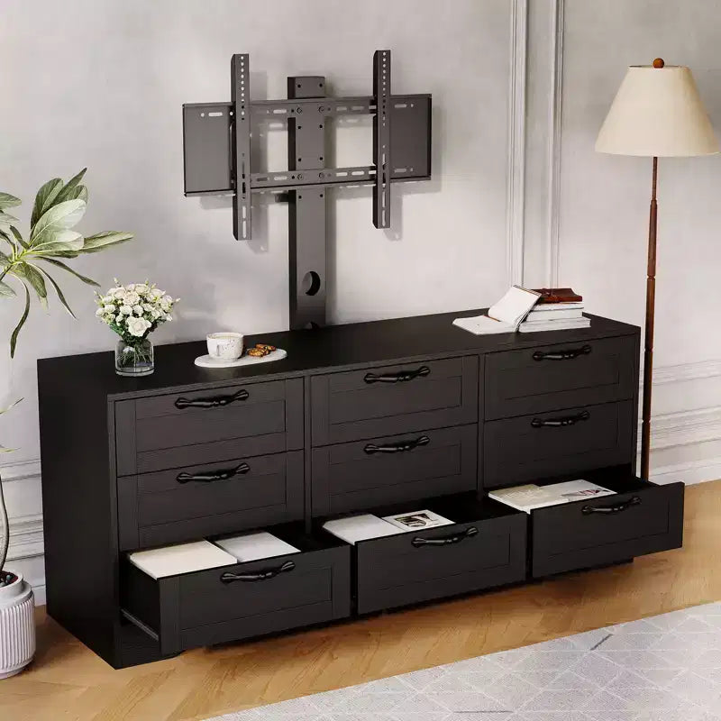 Meuble TV Acekool à 9 tiroirs avec support réglable, console multimédia pour salon ou chambre à coucher