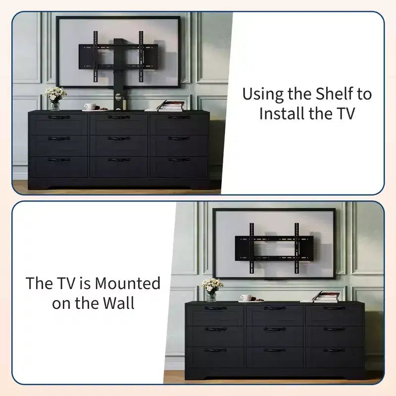 Meuble TV Acekool à 9 tiroirs avec support réglable, console multimédia pour salon ou chambre à coucher
