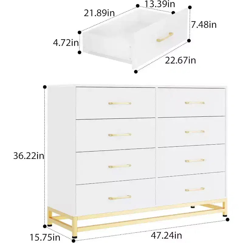 Commode haute Acekool à 8 tiroirs pour chambre et placard avec glissières à fermeture douce et dispositif anti-basculement