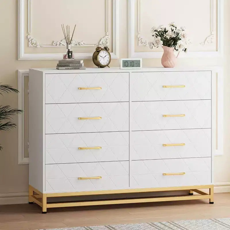 Commode haute Acekool à 8 tiroirs pour chambre et placard avec glissières à fermeture douce et dispositif anti-basculement