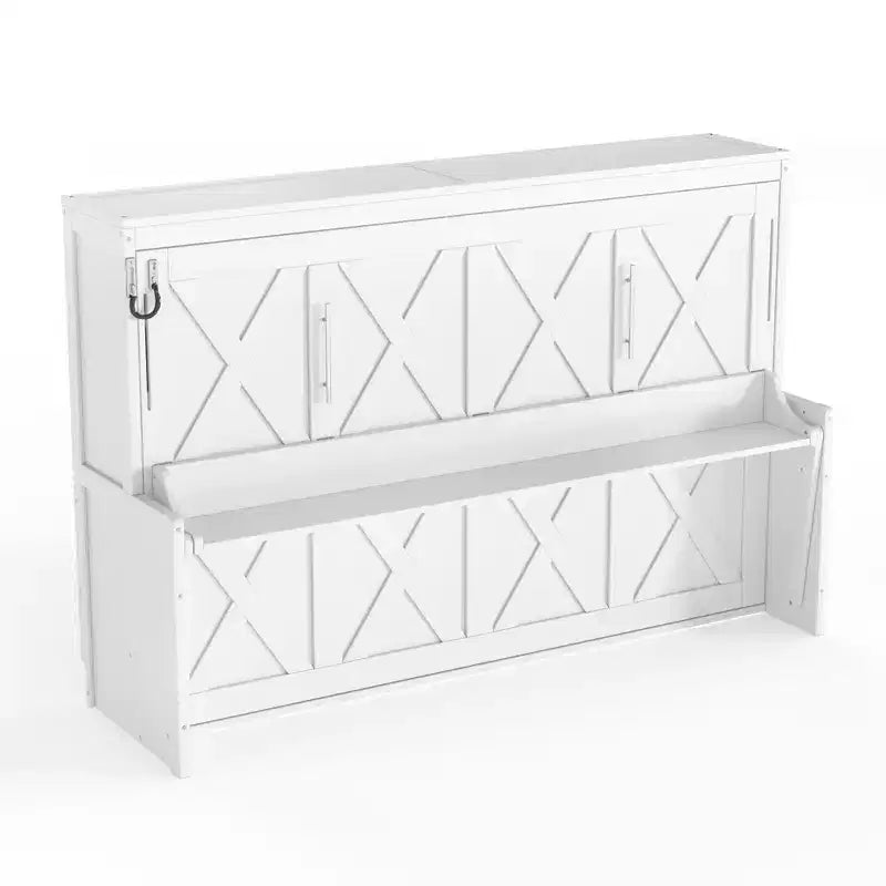 Lit escamotable ModernLuxe Queen/Full Size avec bureau et lumières LED, lit mural pliant peu encombrant avec station de recharge USB