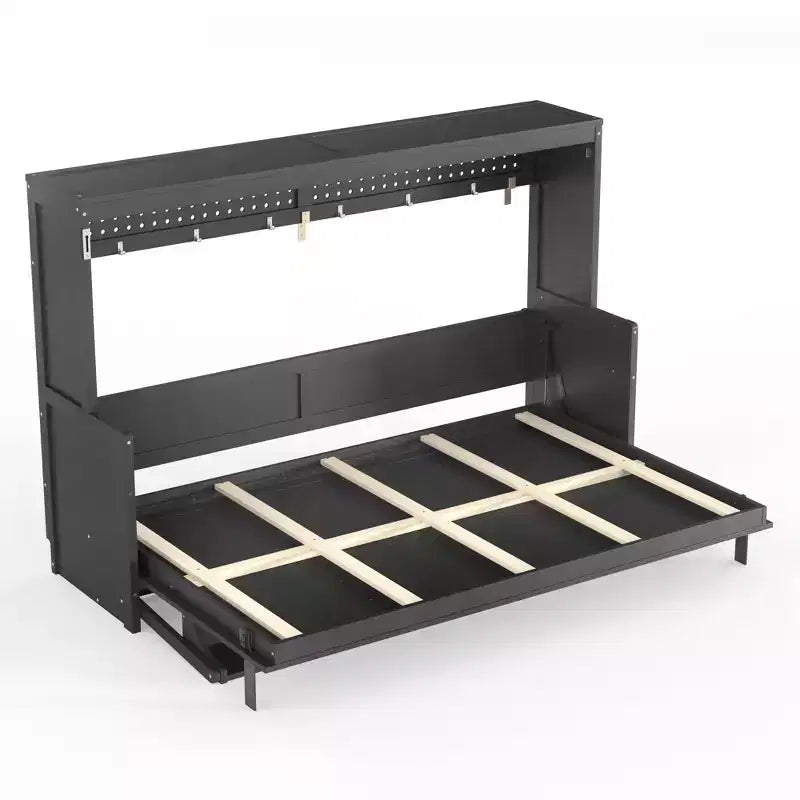 Lit escamotable ModernLuxe Queen/Full Size avec bureau et lumières LED, lit mural pliant peu encombrant avec station de recharge USB