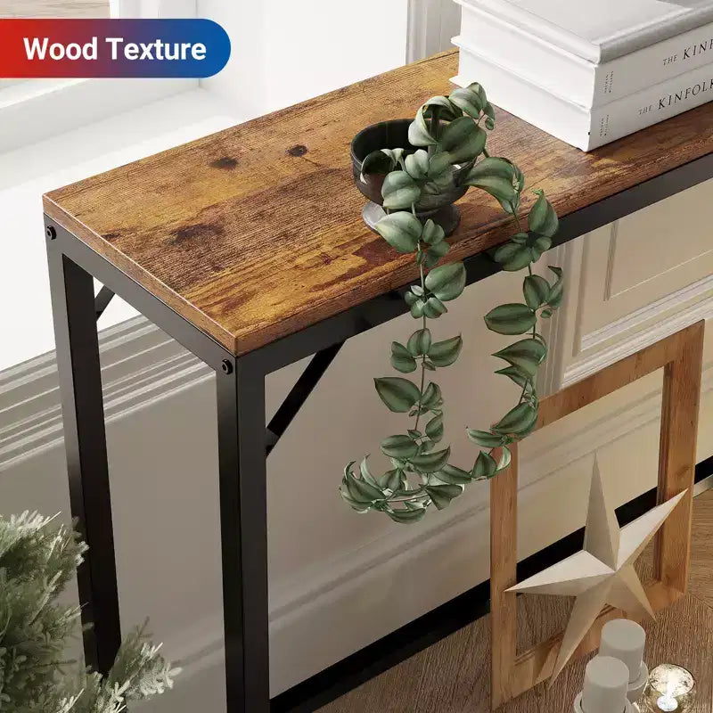 Console étroite et mince avec station de recharge, prises de courant et ports USB, table d'entrée en métal et MDF avec rangement pour salon et couloir