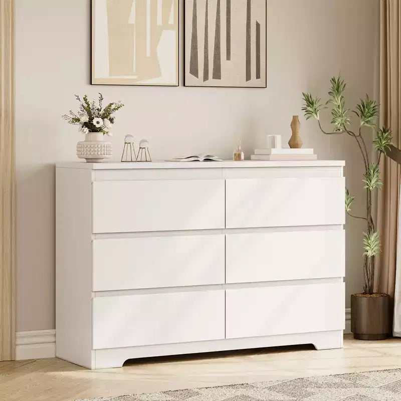 Commode à 6 tiroirs, commodes à 6 tiroirs pour le rangement des vêtements dans la chambre, commode double en bois