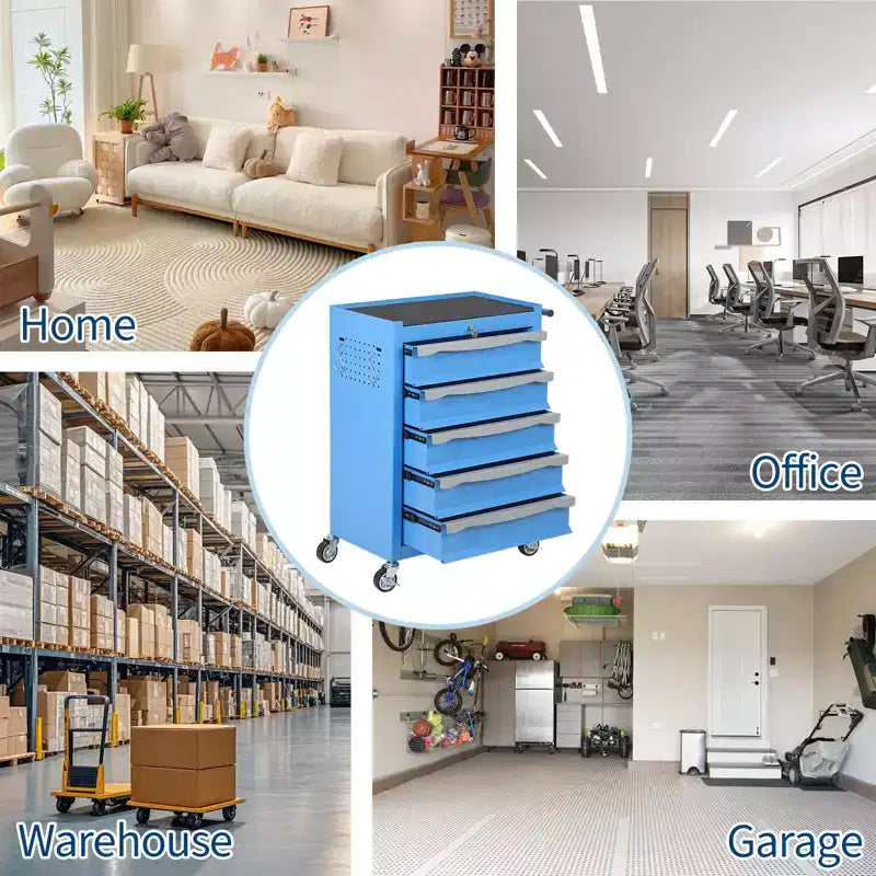 Servante d'atelier à roulettes, Grand meuble de rangement pour outils, avec serrure à clé, tapis de tiroir, pour garage, atelier, entrepôt