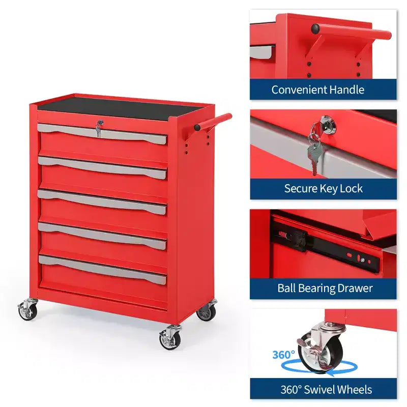Servante d'atelier à roulettes, Grand meuble de rangement pour outils, avec serrure à clé, tapis de tiroir, pour garage, atelier, entrepôt