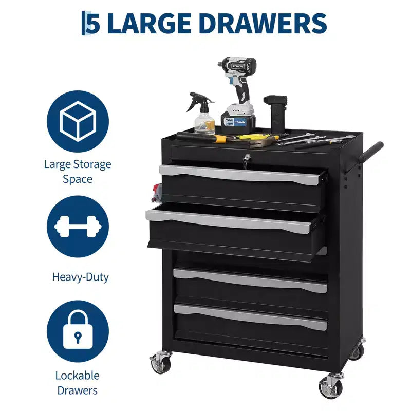 Servante d'atelier à roulettes, Grand meuble de rangement pour outils, avec serrure à clé, tapis de tiroir, pour garage, atelier, entrepôt