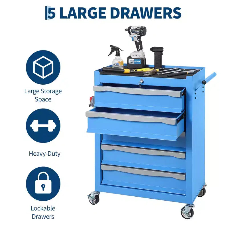 Servante d'atelier à roulettes, Grand meuble de rangement pour outils, avec serrure à clé, tapis de tiroir, pour garage, atelier, entrepôt