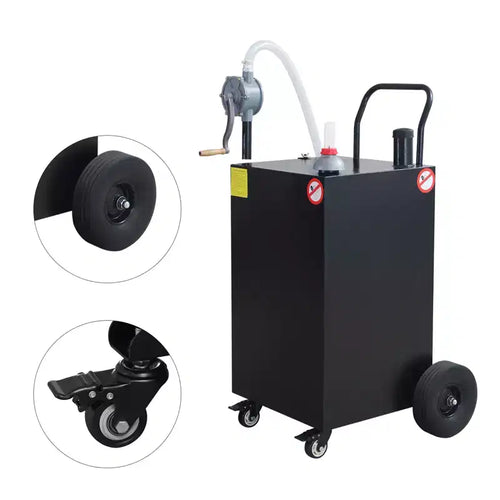 30 Gallon Portable Gas Caddy, Fuel Tank Cart with Pump & 8-Ft Hose, Flat-Free Tires, for Diesel & Kerosene