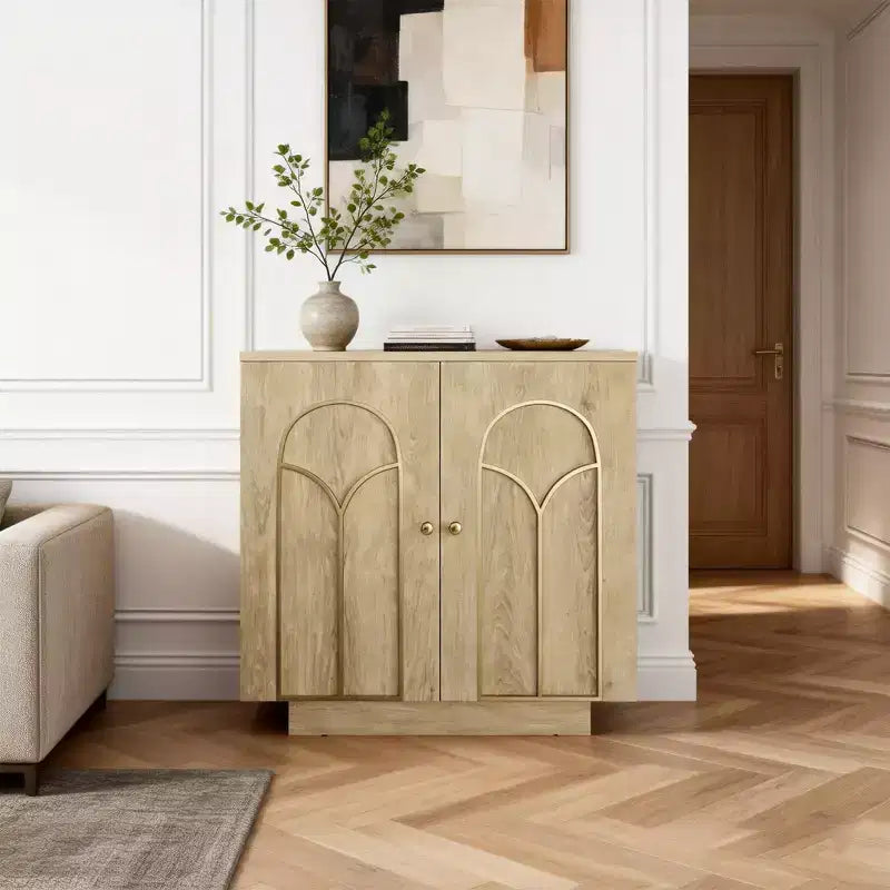 Meuble d'appoint de 30,3 po H avec 1 étagère et garniture dorée, portes cintrées
