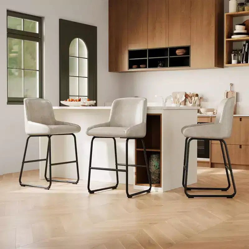 Tabourets de bar modernes en cuir PU à hauteur de comptoir, chaises rembourrées sans accoudoirs avec dossier et repose-pieds, cadre en métal, pour cuisine ou comptoir