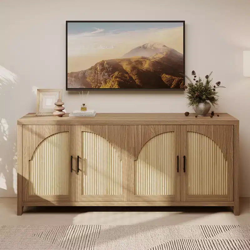 Meuble TV Bestier 70 pour téléviseurs jusqu'à 75 pouces, meuble TV d'appoint de style Mid-Century avec rangement pour salon et chambre